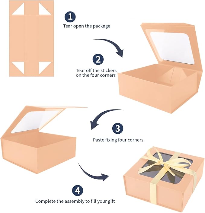 Rose Gold Gift Boxes with Window,7.5"x7.5"x3.1" Bridesmaid Boxe for Gift Giving,Birthday Gift Box with Magnetic,Closure Lid Gift Boxes for Presents,Cute Boxe,Luxury for Gift Packaging,Gift Box for Wrapping Gifts