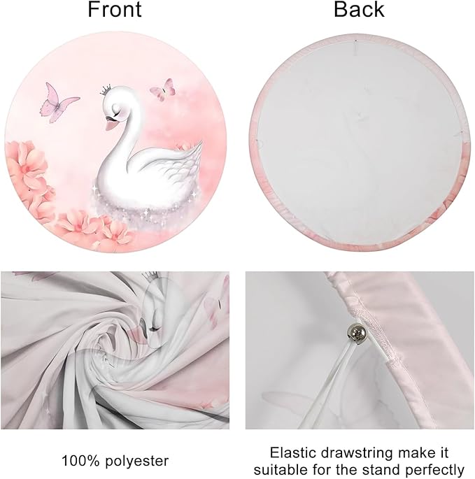 AOFOTO Swan Round Backdrop Pink Floral Butterfly Print Photography Background for Baby Shower Women Newborn Girls Birthday Party Banner Home Wall Decor Photo Studio Booth Props 6x6ft