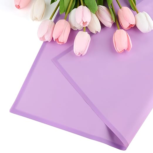 20 Sheets Purple Flower Wrapping Paper, Waterproof Floral Wrap Purple Edge Bouquet Wrapping Paper Florist Supplies (22.8 x 22.8 inch)