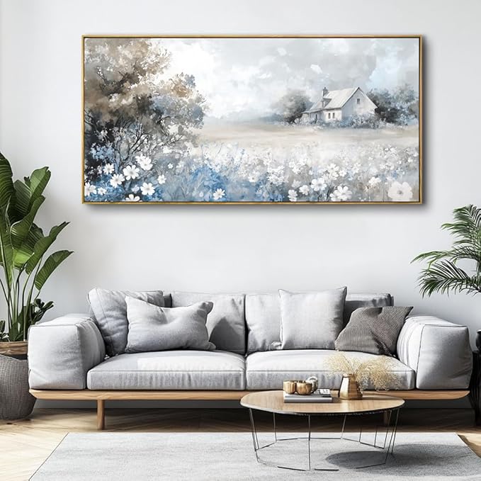 Landscape Abstract Wall Art - Large Framed Canvas Painting for Living Room, Bedroom, Modern Artwork Decor - 40x20 Inch Ready-to-Hang