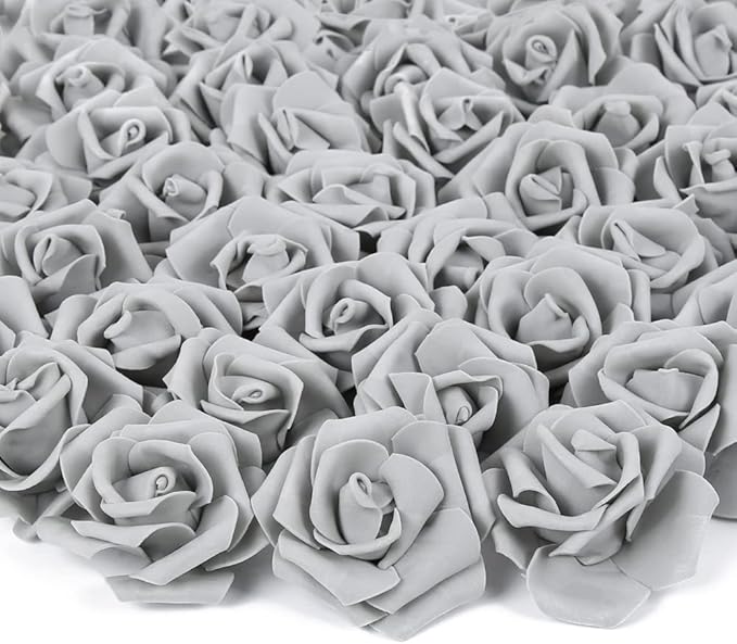 Artificial Rose Flower Heads, 100pcs Gray Roses Artificial Flower Foam Rose for DIY Wedding Bouquets Centerpieces Arrangements Party Baby Shower Home Decor (Stemless,Gray)