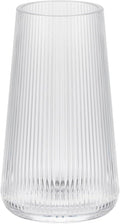 8" High Clear Glass Vase for Flower, Flower Vase for Bouquet, Ribbed Vases, Modern Glass Vase for Living Room, Bedroom, Dinning Table, Wedding, Centerpiece (Clear, 4.3"x8")