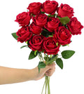 Artificial Roses 12PCS Velvet Rose Real Touch Long Stem Fake Flowers Bulk for Flower Arrangement Wedding Home Party Decor (Red)
