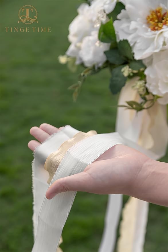 TINGE TIME 11 Inch Wedding Bouquets for Bride, IvoryWhite Artificial Flowers Bouquet, Brides & Bridesmaids Bouquet for Wedding Anniversary Ceremony Bridal Shower Decorations