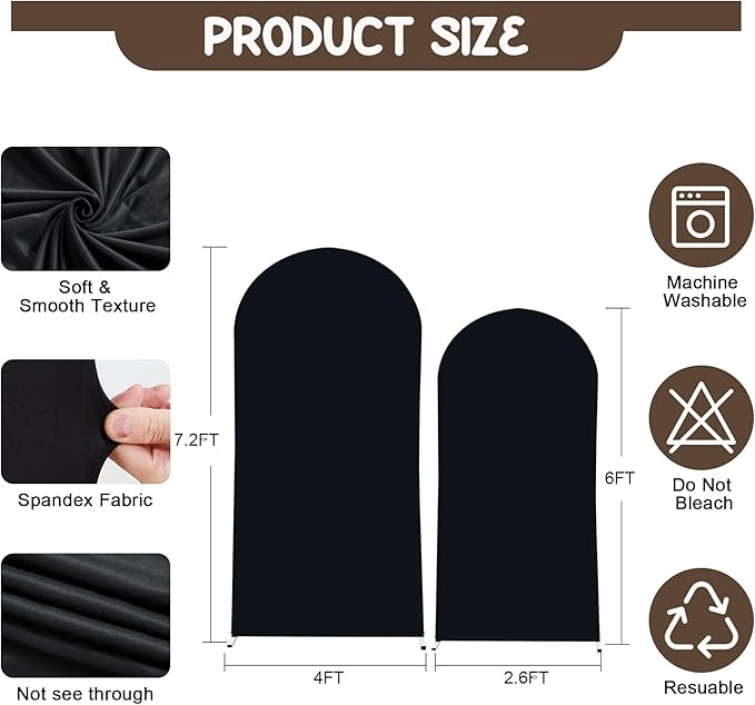 Halloween Arch Backdrop Covers - 6.6FT, 5FT Black Spandex Fitted Wedding Arch Stand Covers Round Top Chiara Stretchy Arch Backdrop Cover for Wedding Birthday Party Decoration