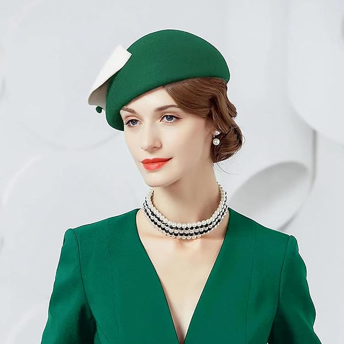 ORIDOOR Women Vintage 100% Wool Felt Flowers Bucket Cloche Bowler Hat Church Wedding Beret Hat