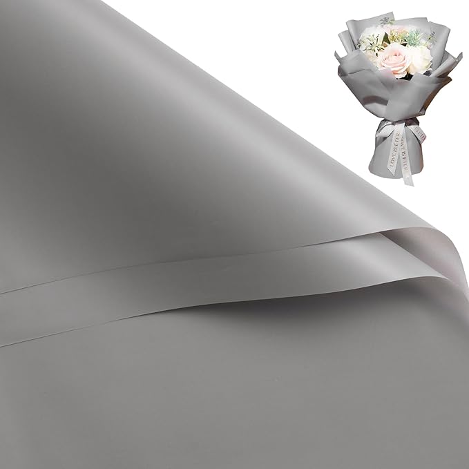 WRAPAHOLIC 20 Sheets Flower Wrapping Paper - 22.4 x 22.4 inch Pure Light Grey Water-Resistant Floral Bouquet Wrapping Paper, Florist Supplies Packaging for Wedding Birthday Gift DIY
