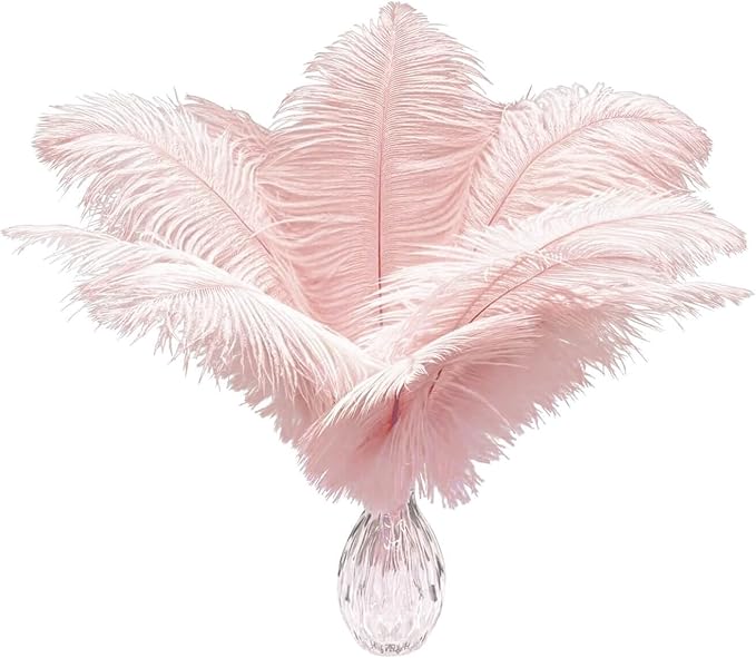 Piokio 20 pcs Natural Light Pink Ostrich Feathers 12-14 inch(30-35 cm) Bulk for Wedding Party Centerpieces and DIY Clothes Decoration, Gatsby Decorations