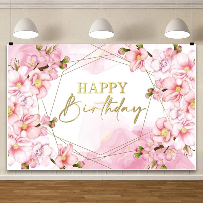ChloropLastid 10x8ft Floral Happy Birthday Backdrop for Girls Pink Blooming Floral Birthday Party Decorations Photography Background Watercolor Flowers Women Birthday Party Decor Banner Photo Props