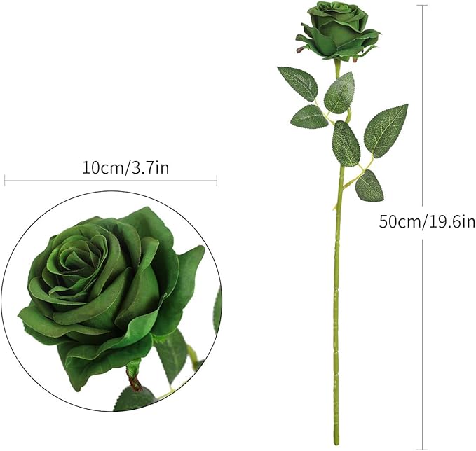 Nubry Artificial Silk Rose Flower Bouquet Lifelike Fake Rose for Wedding Home Party Decoration Event Gift 10pcs (Dark Green)