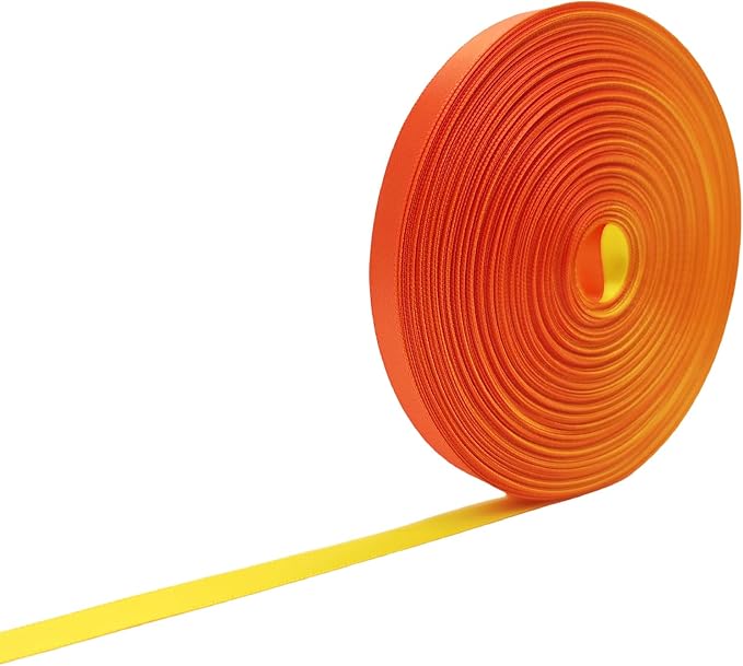 3/8 Ribbon, Orange & Yellow Two-Tone Double Faced Satin Ribbon for Gift Wrapping, Flower Bouquet, Bow, Hair, Wedding, DIY Crafts, Holiday Party Decorations, 30 Yards Total