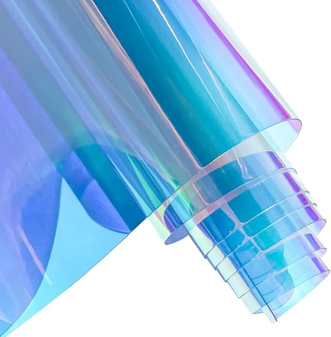 ONEART | 16 Gauge Holographic Iridescent Plastic Vinyl, 16"x54" Transparent Vinyl Fabric-Iridescent Blue
