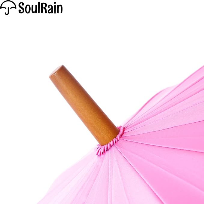 SoulRain 16 Ribs 48" Stick Umbrella Auto Open Solid Color Fashionable and Simple，Arc Classic Wood Handle，Windproof Unbreakable Stick Rain Umbrella