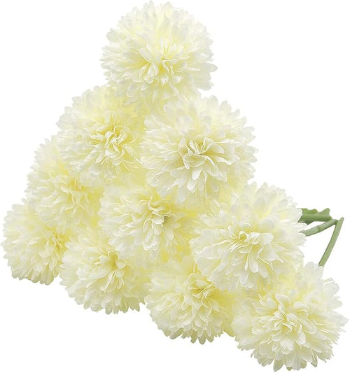 10Pcs Artificial Fake Flower Plants Silk Chrysanthemum Ball Hydrangea Arrangements Wedding Bouquets Decor Home Kitchen Garden Party Table Floral Centerpieces DIY(White)