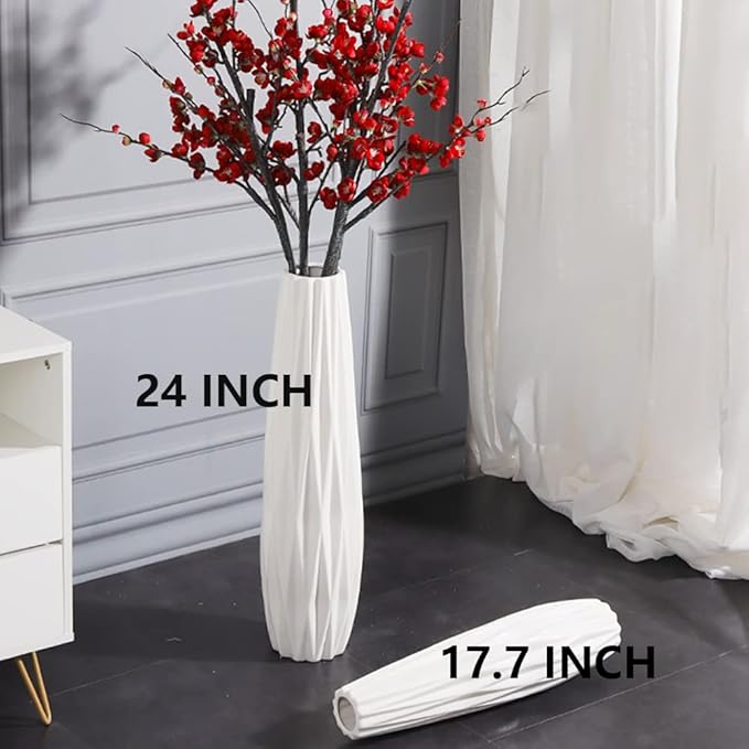 White Tall Floor Vase, 24" Ceramic Large Vase, Decorative Flower Vases for Modern Home Decor Living Room Office Bedroom Kitchen Wedding Centerpieces Farmhouse Décor