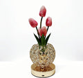 Cordless Tulip Flower Lamps, 3 Colors Touch Stepless Dimming Crystal Night Light, Rechargeable Artificial LED Flower with Vase Lamp Romantic Decor for Mothers Day,Xmas,Birthday (Pink)