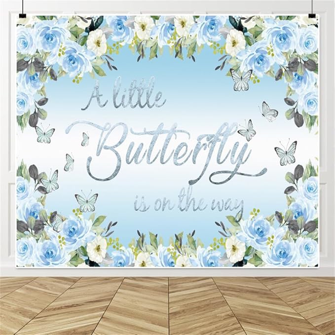 Butterfly Baby Shower Decoration for Boy Backdrop 10x8ft A Little Butterfly is on The Way Boho Blue Floral Photography Background Flowers Butterfly Themed Baby Shower Party Decorations Supplies
