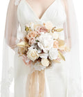 Ling's moment Boho Bridal Bouquet for Bride, Rustic Wedding Bouquets for Bride, 13 Inch Beige Nude Silk Round Artificial Wedding Flowers Bouquets