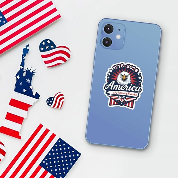 HANDICHI Design 5-Pack 2 Inch USA 250th Anniversary Stickers – Bald Eagle “250 Years of Freedom” Patriotic Vinyl Decals 1776-2026 for Cars, Laptops & Scrapbooks