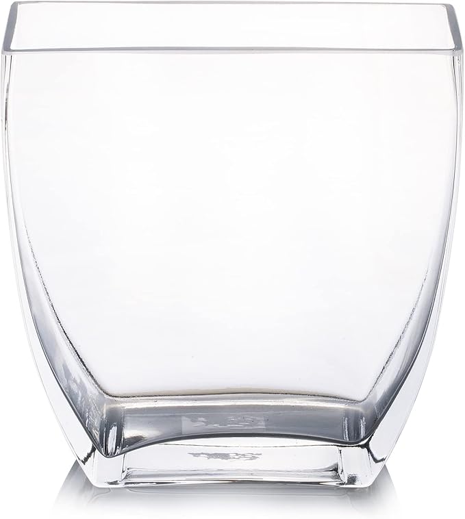 Enova Floral Clear Rectangle Glass Vases, 7x7x2.5 Inch Block Glass Vase for Flowers, Square Glass Vase for Wedding Centerpieces, Home Décor (1 Piece)