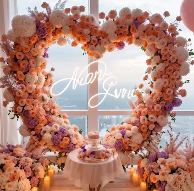 Heart Shape Wedding Metal Arch Backdrop Gold Flower Balloon Arbors Stand for Wedding Birthday Party, Graduation Decorations and Baby Shower 2.2M