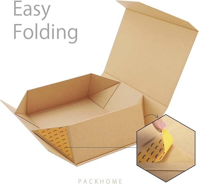 PACKHOME Large Gift Box with Lid 13.5x9x4.1 Inches, Sturdy Collapsible Gift Box with Magnetic Closure (Kraft)