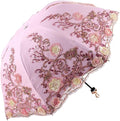 Katutude Vintage Lace Umbrella Floral Lace Parasol Wedding Bridal Umbrella Compact Lightweight Windproof Folding Umbrella UV Protection Sun Umbrella Portable Umbrella with Storage Bag