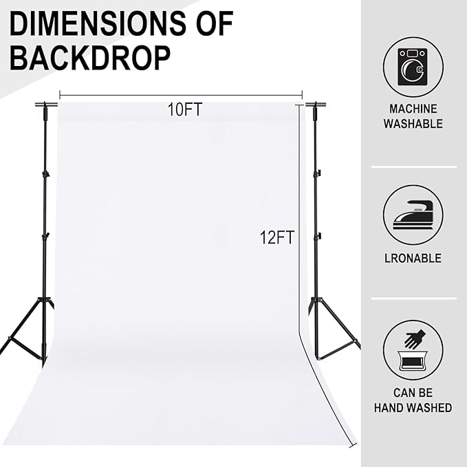 GFCC White Backdrop - 10FTX12FT White Photo Backdrop for Photoshoot Background for Photography Screen Video Recording Picture Background