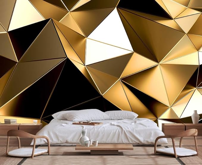 Golden 3D Geometric Lines Wallpaper - Large Wall Murals, Sofa & TV Wallpaper (Non-self-Adhesive)