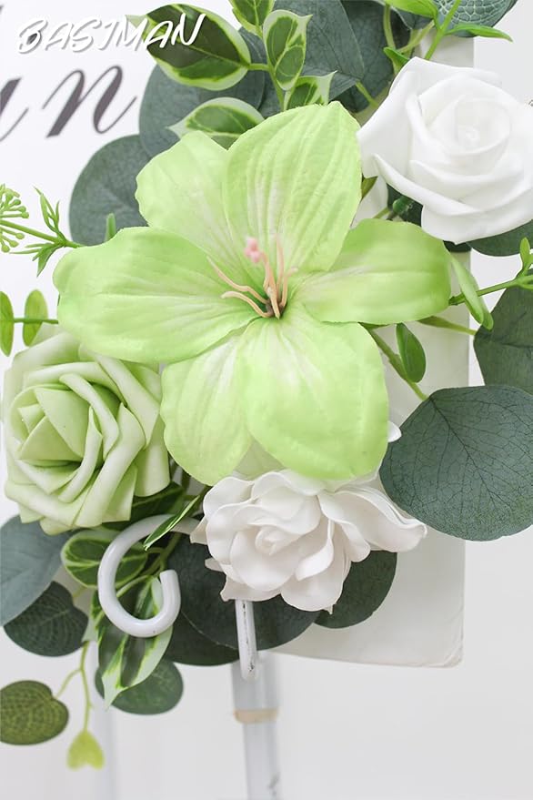 2pcs Wedding Arch Flowers,Wedding Welcome Sign,centerpieces for Tables,Reception Backdrop Table Decorations Welcome Sign(Green)