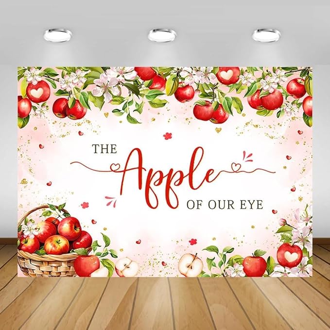 MEHOFOND Fall Apple Baby Shower Photography Backdrop Apple of Our Eye Baby Shower Decorations Autumn Floral Princess Baby Shower Party Photo Studio Booth Background Banner 10x7ft