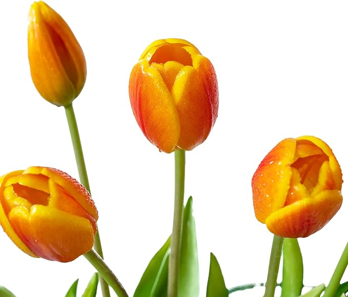 15pcs Artificial Tulips Flowers, Real Touch Latex Bouquet, Fake Tulips for Office Wedding Party Home Kitchen Garden Decoration-B Orange