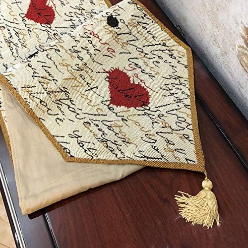 Tache Romantic Cursive Handwritten Love Letter Valentine Hearts Beige Table Runner - Vintage Farmhouse Woven Tapestry Kitchen Dining Dinner Linen Napery Cloth - 13 x 54 inches