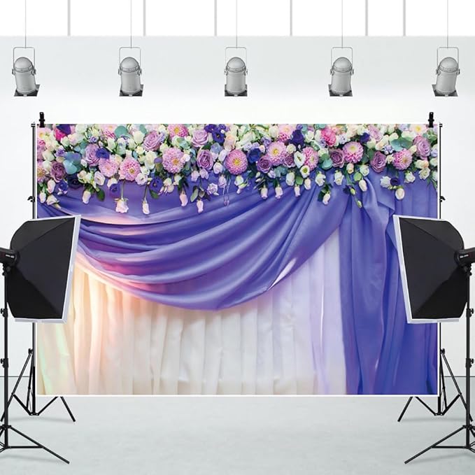 Leowefowa Flower Wedding Backdrop Wedding Pink Roses Floral Curtain Photography Background for Weeding Birthday Baby Shower Party Decorations Backdrop Photobooth 5x3ft Vinyl