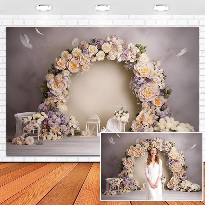 Leowefowa Wedding Flower Wall Backdrop Retro Arch Pink Floral Wall Backdrop Background for Wedding Anniversary Birthday Party Decorations Banner Studio Props 10x8ft Vinyl
