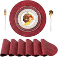 UnivoColors PU Leather Placemats Set of 6,15" Round Washed Cowhide Pattern Table Mats for Dining Table, Kitchen, Party Decoration(Retro Red)