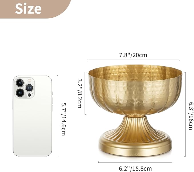 NUPTIO Gold Vases for Centerpieces Wedding: Hammered Brass Compote Vases for Small Flowers Arrangements - Metal Pedestal Bowl for Table Home Decor Set of 2