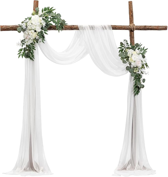 VEVOR Artificial Wedding Arch Flowers Kit, White Wedding Arch Flowers with Drapes Kit (Pack of 3) - 2 Pcs Floral Arrangement, 1 Pcs Sheer Drapes, for Ceremony Bouquets Reception Backdrop Decoration