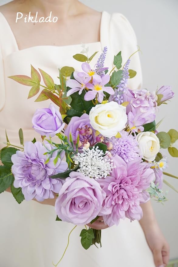 Artificial Flower Combination Box Set Artificial Flower Loose Leaves and Stems DIY Wedding Center Bouquet Bride Wedding Baby Shower（Lavender Lilac）