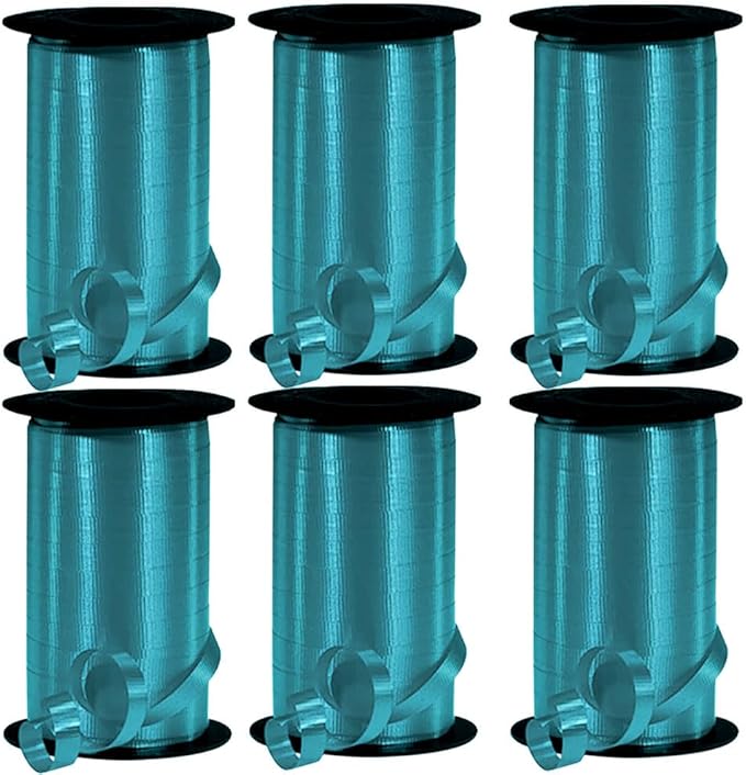 PMU Curling Ribbon - Crimped Texture Curling Ribbons for Gift Box Wrapping, Florist Flowers, Birthday Party Decorations, Festival Art Craft & Christmas Décor - Turquoise 3/8 Inch X 250 Yards, Pkg/6