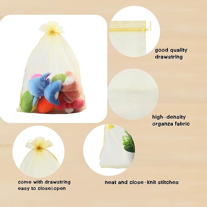 QIANHAILIZZ 50 Pack 12 x 16 Inch Drawstring Jewelry Gift Organza Bags Plant Covers Plants Protection Bag D5B (A-GOLD)
