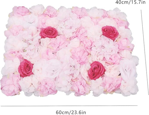 16"x 24" Artificial Flower Wall Panels,Flower Wall Mat Silk Flower Panels for Outdoor Garden Backyard Fence Fence Privacy Screen and Indoor Wall Decor (4Pcs Pink+Rose)