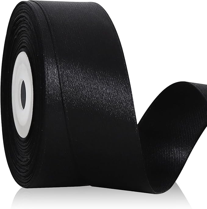 TONIFUL Black Satin Ribbon 1 Inch X 25yds Solid Silk Ribbons for Gift Wrapping, Craft, Floral Bouquets, Valentine's Day Christmas Gift Wrapping, Party Wedding Decoration