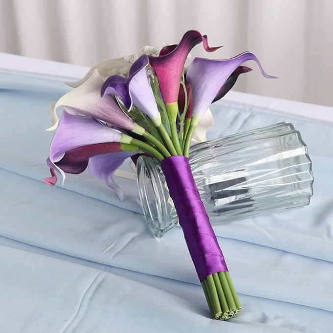 S_SSOY Wedding Bouquet Bride,Bride Bridal Bouquet Bridesmaid Artificial Flowers for Ceremony Anniversary Party Bridal Shower Decoration Wedding Bouquets (Purple Calla Lily)