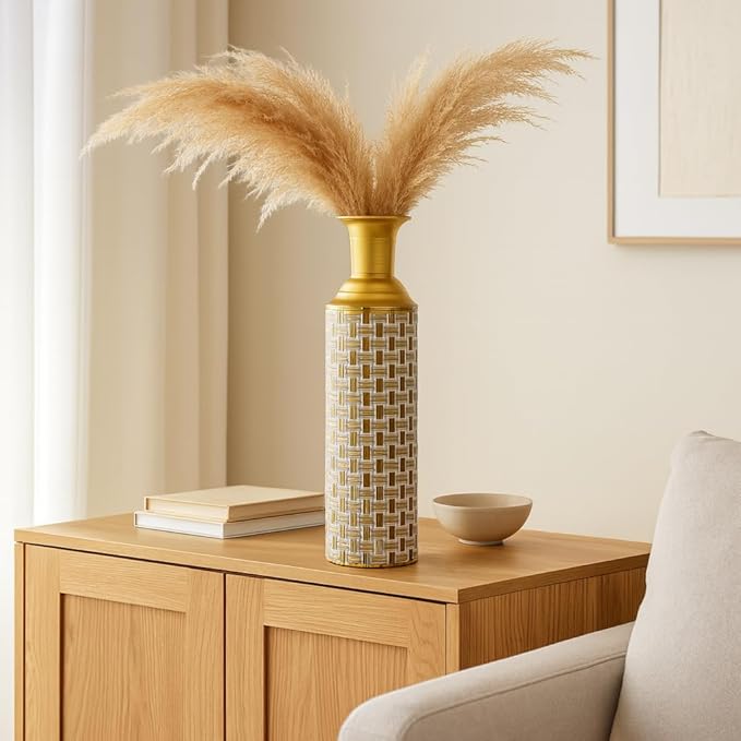 Leewadee Black Tall Floor Vase, Set of 3 Decorative 26/21/16″ Large Vases from Metal for Home Decor Living Room, Style with Pampas Grass for Modern, Vintage, Rustic or Farmhouse Room Decor