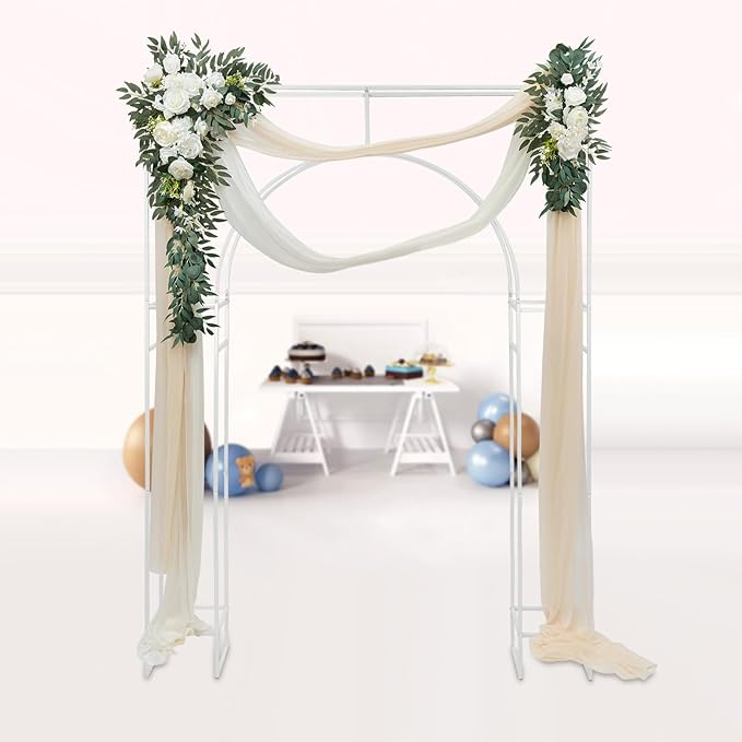 Wedding Arch Backdrop Stand, 7.9 Ft Heavy Duty Metal Square Wedding Arch, 3D Floral Balloon Frame Flower Stand for Garden Indoor Outdoor Party Birthday Parties Engagements Decoration（White）