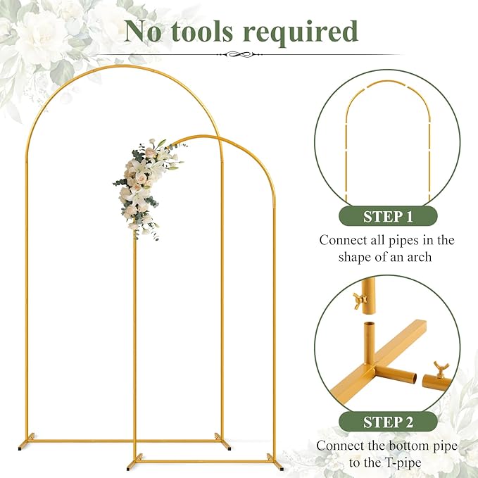 Tamodan 2 Pack Metal Wedding Arch (7.2ft+6ft) - Photo Booth Arch | Decoratable Backdrop Stand for Weddings, Gender Reveal, Baby Showers & More - Tool-Free Assembly