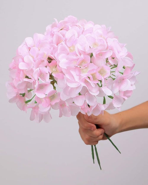 10PCS Silk Hydrangea Heads with Stems Artificial Flowers for Wedding Party Home Decor (Pink 2#)