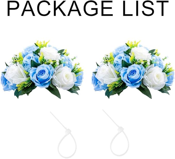 Sziqiqi Faux Silk Rose Flowers Artificial Flowers for Wedding Party Centerpiece Decorations Home Decorative Flowers, Pack of 2 Blue
