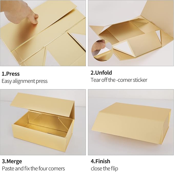 Gift Boxe Gold with Magnetic Closure Lid 12" X 6" X 4" Gift Boxes for Presents,Luxury for Gift Packaging, Bridesmaid Gifts Box, Magnetic Gift Box for Gifts, Cute Box,Birthday Gift box